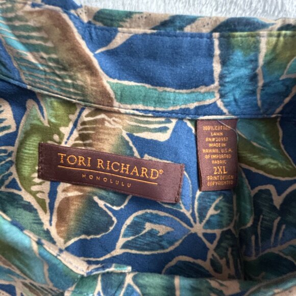 Tori Richard Honolulu Men Button-Up Hawaiian Shirt 2XL Blue Tropical Cotton Lawn - Picture 3 of 7